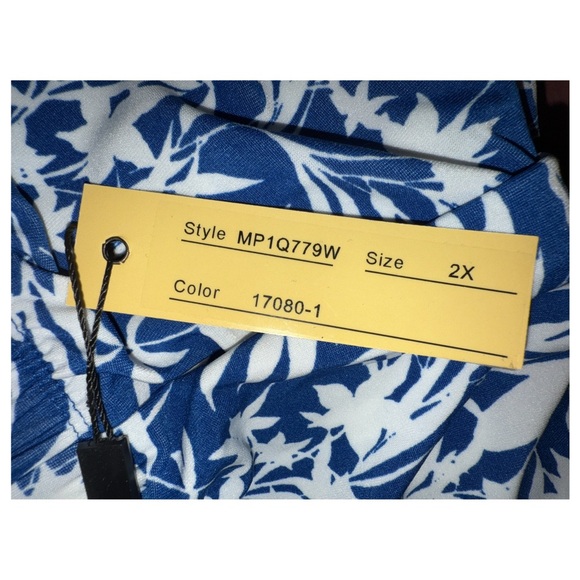 Melissa Paige - Tropical Leaf Pants - Blue & White Lightweight Cotton - Size 2X - Picture 7 of 9